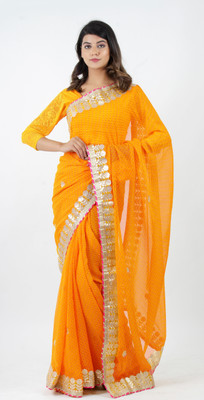 Rohit Designer Embroidered Bollywood Georgette Saree(Yellow)