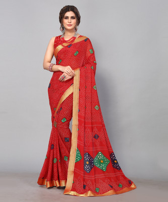 Priyashi Printed Bandhani Georgette Saree(Red)