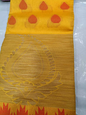 SHARANYA FASHIONS Woven Banarasi Cotton Blend Saree(Gold, Yellow)