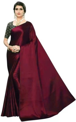 Aruna Sarees Solid/Plain Bollywood Satin Saree(Maroon)