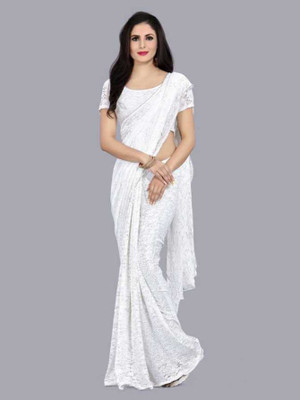 NORAFLEX Embellished Daily Wear Net Saree(White)