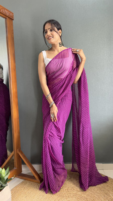 Moda Rapido Striped Bandhani Georgette Saree(Purple)
