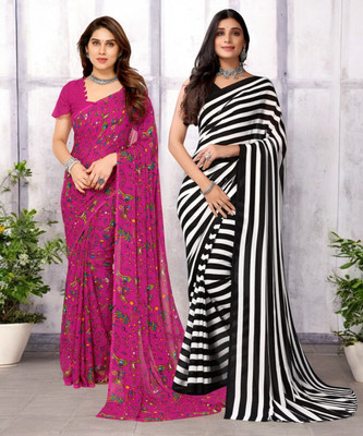 TTH Printed Bollywood Georgette Saree(Pack of 2, Multicolor)