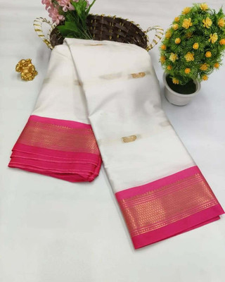 Julee Solid/Plain Banarasi Cotton Silk Saree(White)