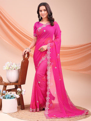 Tasrika Printed Bandhani Georgette Saree(Pink)