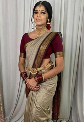 mishihouse Woven Banarasi Cotton Silk Saree(Maroon, Grey)