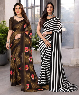 AMBUJAINTERNATIONAL Printed Bollywood Georgette Saree(Pack of 2, Multicolor)