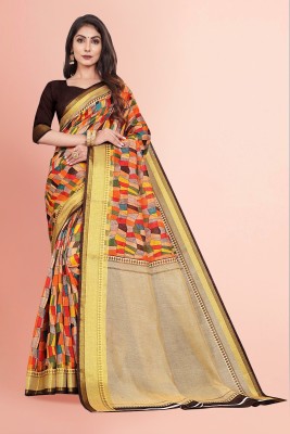 Novus Knitting Printed Daily Wear Cotton Silk Saree(Multicolor)