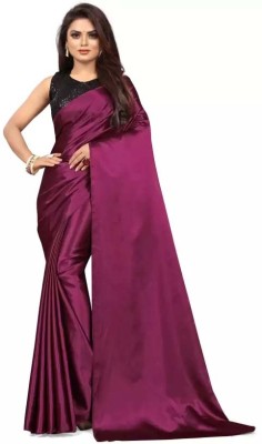 Aruna Sarees Solid/Plain Bollywood Satin Saree(Purple)