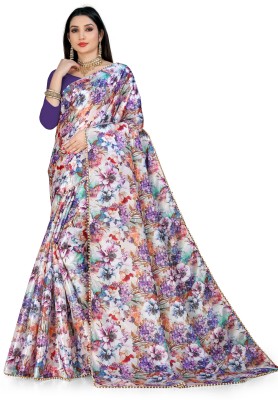 VANRAJ CREATION Printed, Floral Print Bollywood Satin Saree(Multicolor)