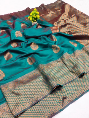 manat Embellished, Floral Print, Self Design, Woven, Applique Banarasi Jacquard, Art Silk Saree(Light Green)