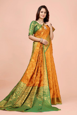 LAVYANSH CREATION Woven Banarasi Art Silk, Jacquard Saree(Yellow)