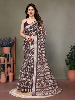 Hema Silk Mills Self Design Bollywood Linen Saree(Brown)