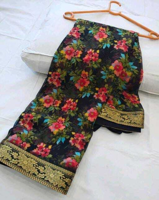 siddhifashion Printed Daily Wear Georgette Saree(Black)