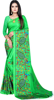 Leelavati Printed Daily Wear Crepe Saree(Green)