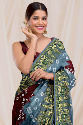 DHARMRAJ ENTERPRISE Printed Bandhani Art Silk Saree(Grey)