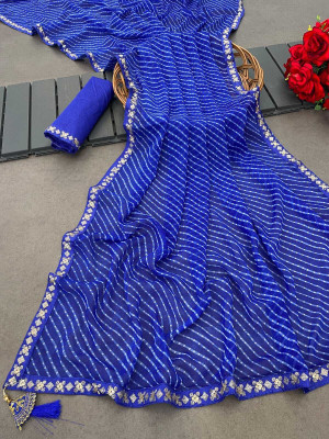 DAZLIO Embroidered, Self Design Bollywood Georgette, Lace Saree(Blue)
