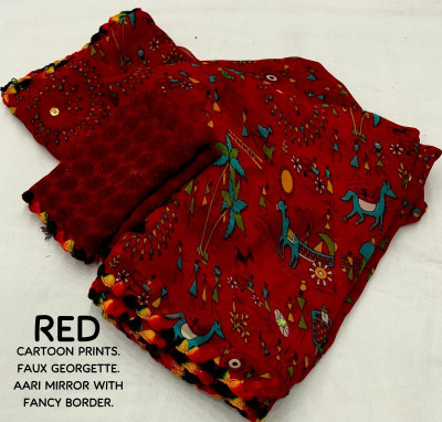 HouseOfCommon Printed Bollywood Georgette, Chiffon Saree(Red)