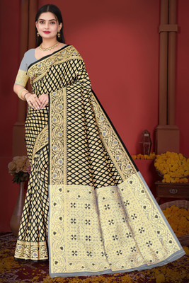 Falessa Woven Banarasi Art Silk Saree(Black)