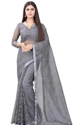 SwiftStyle Self Design Daily Wear Net Saree(Pack of 2, Grey)