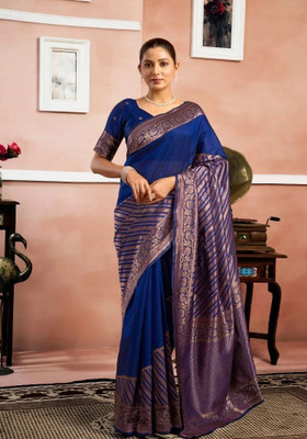 RUCHAA FASHION Woven Banarasi Silk Blend Saree(Blue)