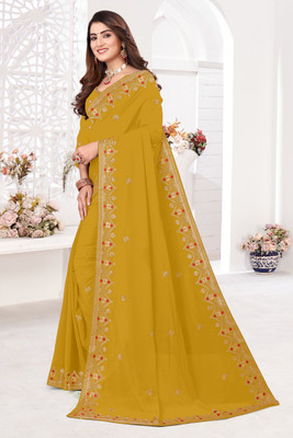 BATHANI CREATION Embroidered Bollywood Georgette Saree(Mustard)