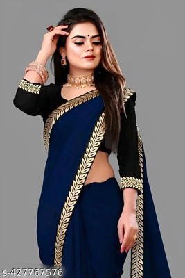 sareya veela Self Design Bollywood Georgette Saree(Blue)