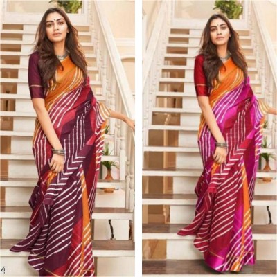 Kjs Striped Leheria Cotton Linen Saree(Pack of 2, Multicolor)