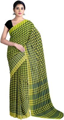 PRANATI ENTERPRISE Checkered Daily Wear Linen Saree(Black, Yellow)