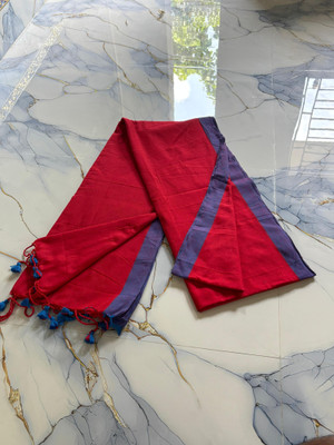 SARKAR TEXTILE Solid/Plain Tant Handloom Pure Cotton Saree(Blue, Red)