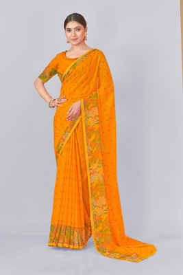 Nandita designer Printed Bandhani Chiffon Saree(Yellow)