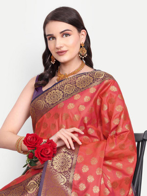 jayant creation Woven Daily Wear Silk Blend Saree(Orange)