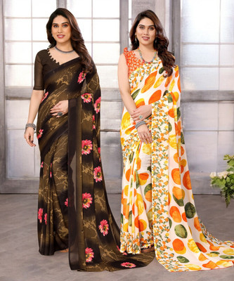 THE URBAN DIVA Printed Bollywood Georgette Saree(Pack of 2, Multicolor)