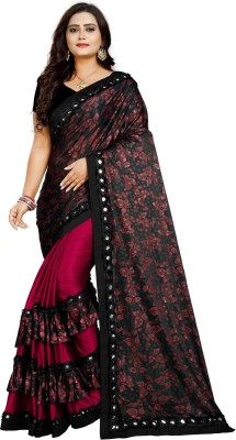 3Buddy Fashion Floral Print Bollywood Lycra Blend Saree(Maroon)