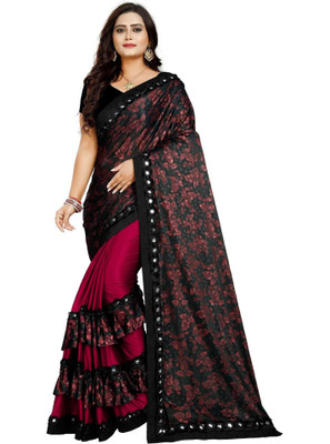 3Buddy Fashion Printed Bollywood Lycra Blend Saree(Maroon)