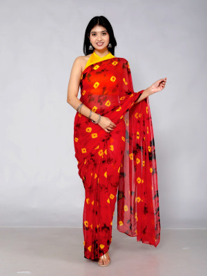 HouseOfCommon Self Design Bandhani Cotton Blend Saree(Red)