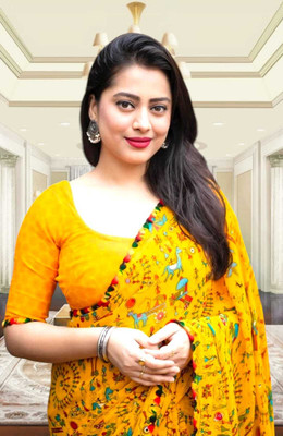 AVTC Self Design Bollywood Georgette Saree(Yellow)
