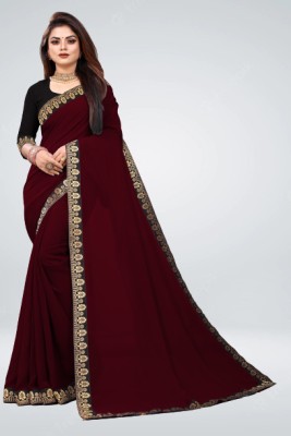 Jevlan Solid/Plain Bollywood Art Silk Saree(Maroon)