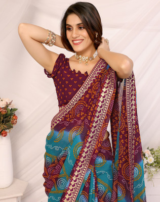 YASHIKA Printed Daily Wear Georgette, Lace Saree(Brown)
