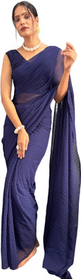 Sidhidata Solid/Plain, Color Block Daily Wear Georgette Saree(Dark Blue)