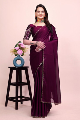JIVI CLOTHING Solid/Plain Bollywood Chiffon Saree(Purple)