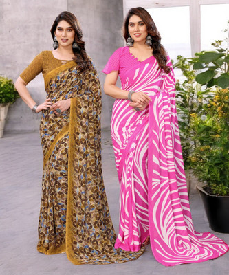 NIRMOHIFASHION Printed Bollywood Georgette Saree(Pack of 2, Multicolor)
