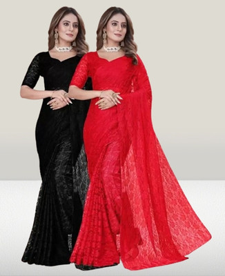 Amavii Embroidered Bollywood Net Saree(Pack of 2, Multicolor)