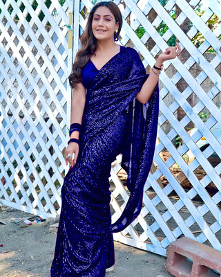 shyamlata Embroidered, Embellished Bollywood Georgette Saree(Blue)