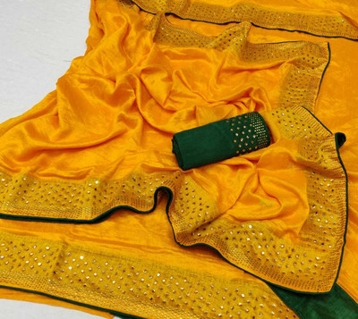 Dhami Embellished Bollywood Art Silk Saree(Yellow)