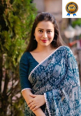 DAZLIO Printed Bollywood Georgette Saree(Light Blue)