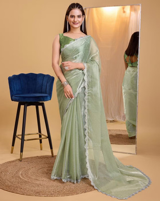 Apnisha Solid/Plain Bollywood Net Saree(Light Green)