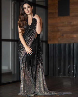 Shree Vinayak Embroidered Bollywood Georgette Saree(Black)