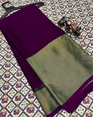 Online Bazaaar Solid/Plain Bollywood Chiffon Saree(Purple)