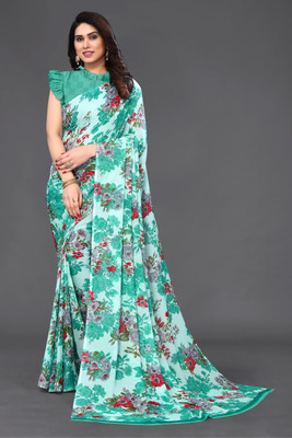 SARETRA MALL Printed Daily Wear Georgette Saree(Green)